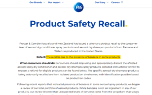 Procter & Gamble recalls 32 dry shampoo and conditioner products over benzene concern